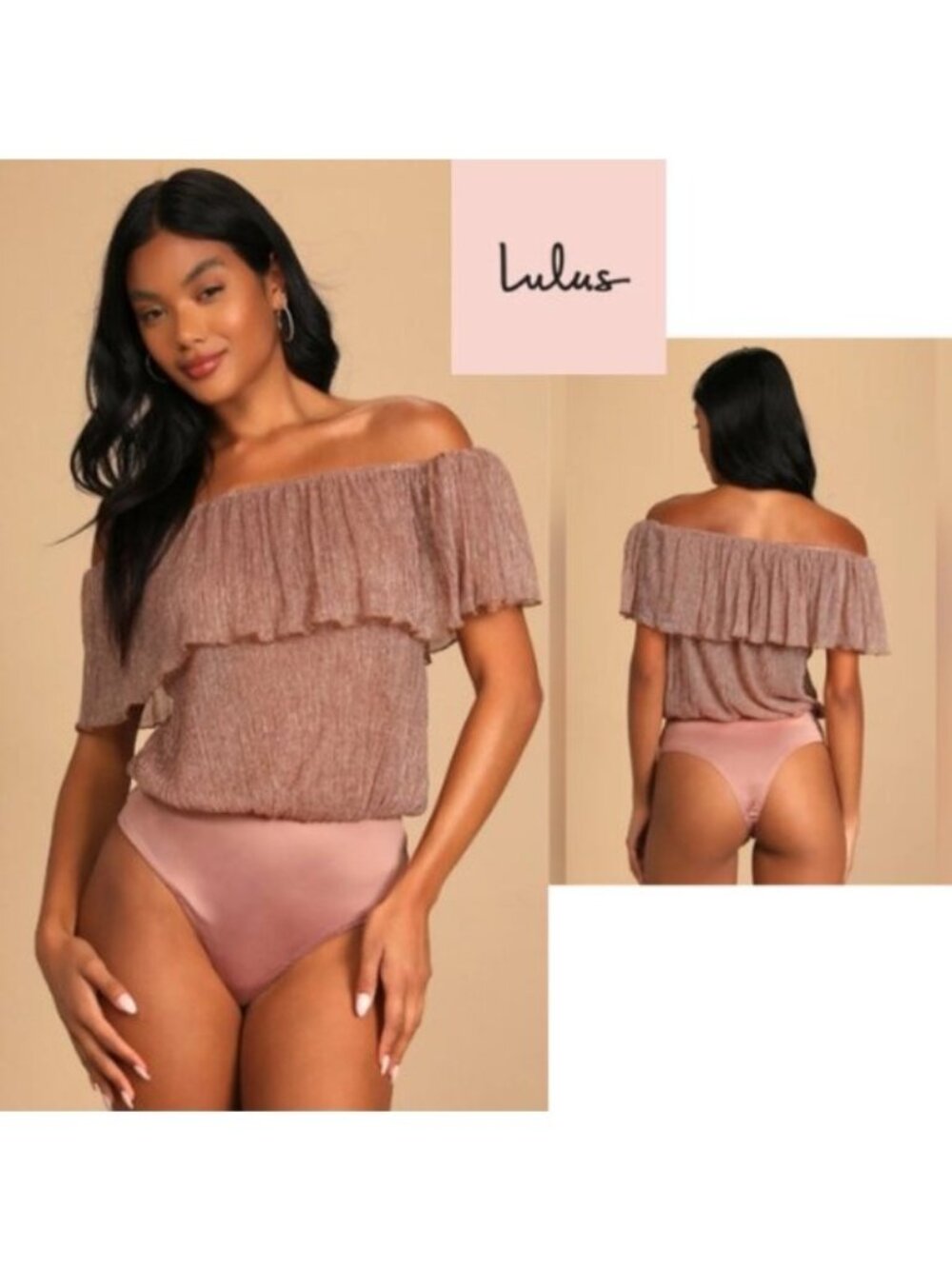🆕Leveling Up the Look Mauve Metallic Off-the-Shoulder Bodysuit Size Medium 6-8